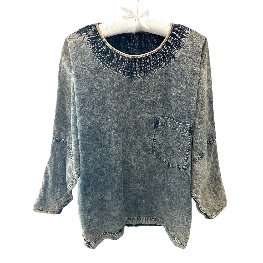 ARY COOPER | Vintage 90s Acid Wash Boxy Cotton Top Grunge Pocket Tee | Small
